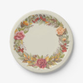 秋/秋季フローラリース感謝祭 ペーパープレート (正面)