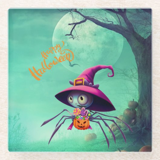 秋/秋/スパイダー/魔女/ハロウィーン ガラスコースター (正面)