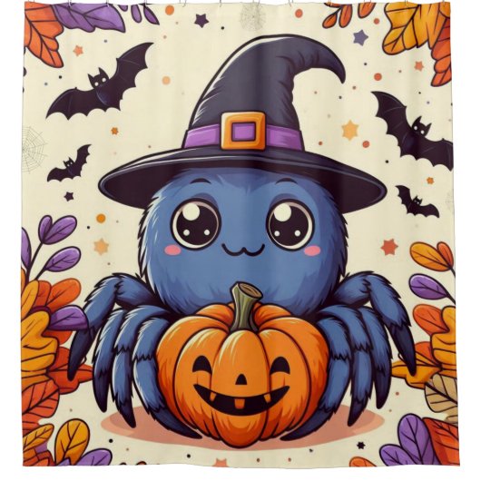 秋/秋/スパイダー/魔女/ハロウィーン シャワーカーテン (正面)