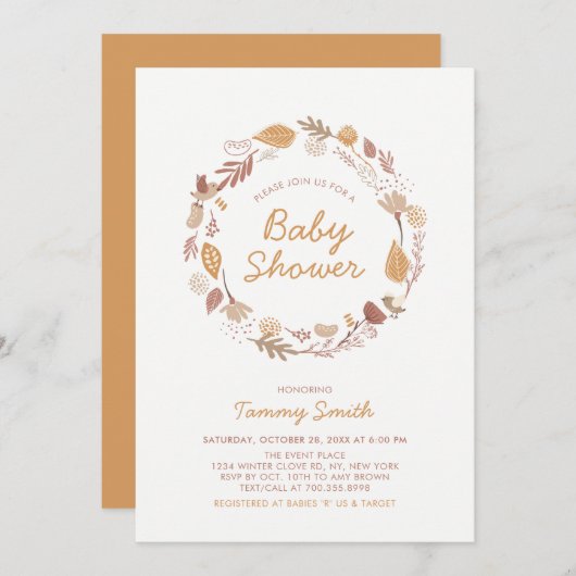 秋/紅葉かわいい赤ちゃんシャワー招待状 招待状 (正面/裏面)