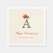 秋/紅葉モノグラム感謝祭パーティー スタンダードカクテルナプキン (正面)