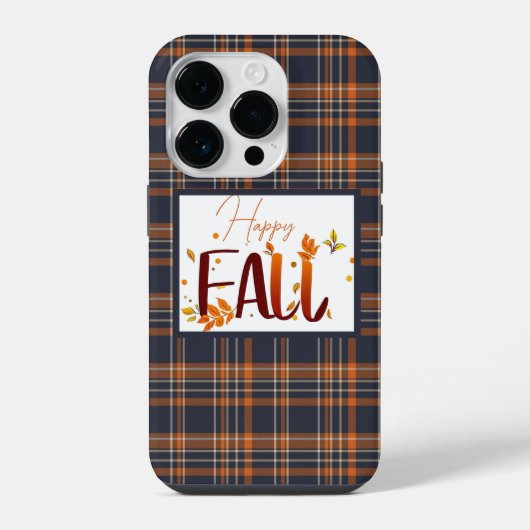 秋+紅葉+チェック柄 iPhoneケース (裏面)