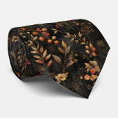 秋 紅葉 黄色 オレンジ 黒色 ボタニカル 花柄 ネクタイ (ロール)
