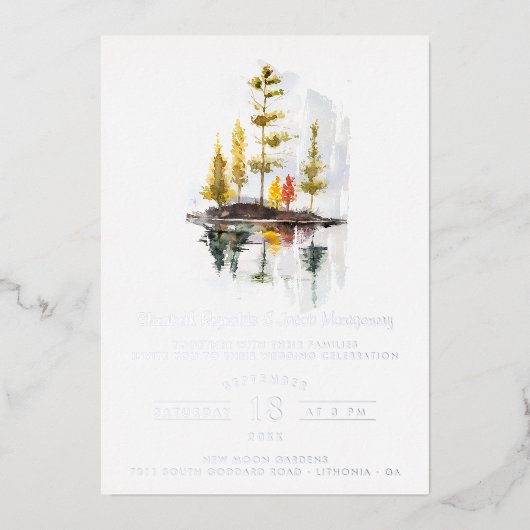 秋 |素朴秋結婚の 箔招待状 (正面)