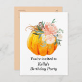 秋, 花, かぼちゃの誕生日招待状ポストカード インビテーションポストカード (正面/裏面)