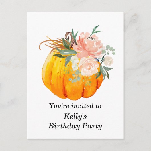 秋, 花, かぼちゃの誕生日招待状ポストカード インビテーションポストカード (正面)