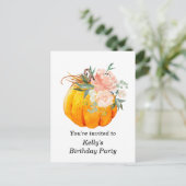 秋, 花, かぼちゃの誕生日招待状ポストカード インビテーションポストカード (スタンド正面)