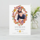 秋 - 落ち葉の水彩写真 ウェディング セーブザデート (スタンド正面)