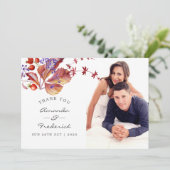 秋 - 落ち葉の水彩画 ウェディング サンクス フォト サンキューカード (スタンド正面)