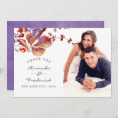 秋 - 落ち葉の水彩 結婚式のお礼フォト サンキューカード (正面/裏面)