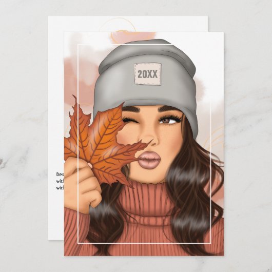 秋 - 落葉 感謝祭の挨 シーズンカード (正面/裏面)