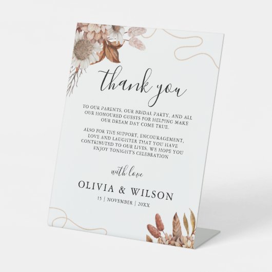 秋 | Boho Flowers 結婚's Thank You Note 台座サイン (正面)