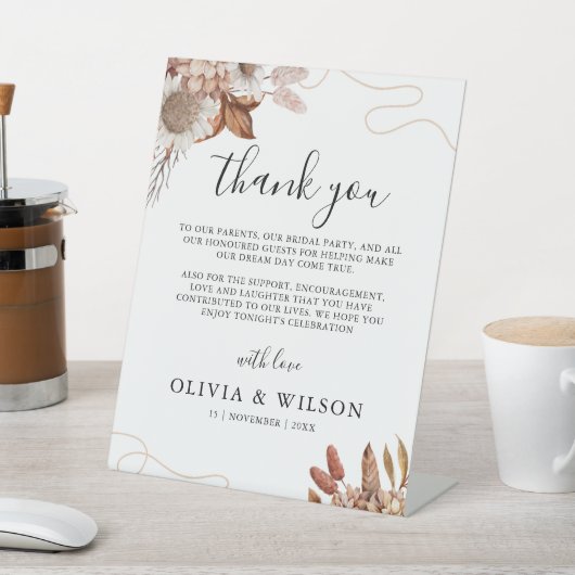 秋 | Boho Flowers 結婚's Thank You Note 台座サイン (インサイチュ)