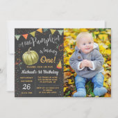 秋Aリトルカンプキンチョークボード誕生日写真 招待状 (正面)