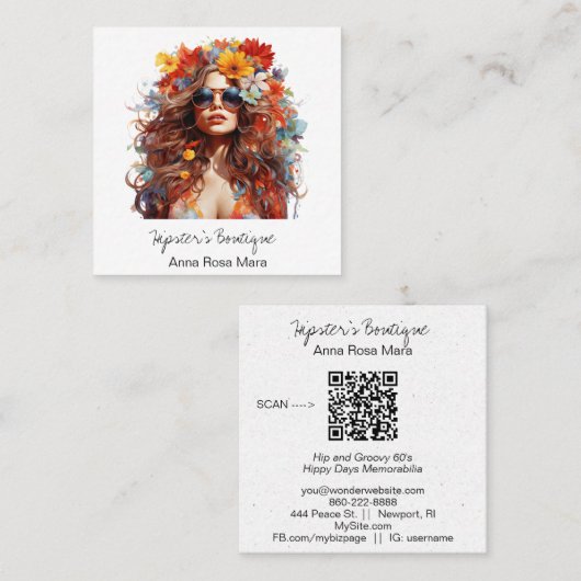 *~*秋AP57 QRボホフラワーヘアヒッパイレディ スクエア名刺 (正面/裏面)