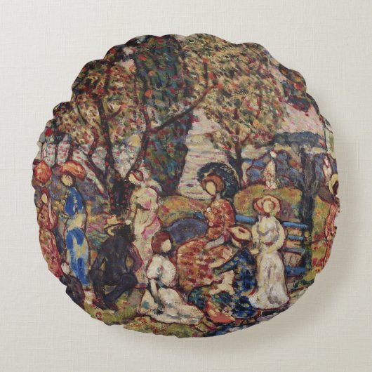 秋byモーリス・プレンダーガストヴィンテージファインアート ラウンドクッション (正面)