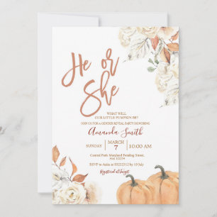 秋He or She Boho Pumpkin Gender Reveal 招待状