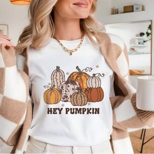 秋hey pumpkin cute cozy retroスタイル tシャツ