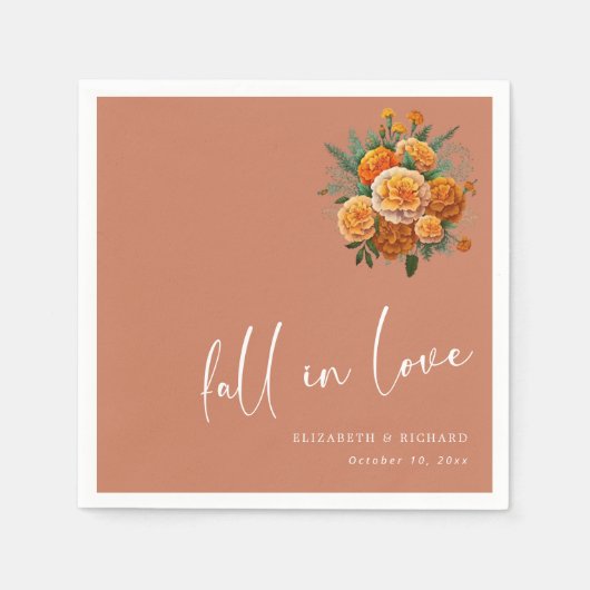 秋in Love on Terracotta:ユニーク Script 結婚's スタンダードカクテルナプキン (正面)