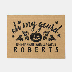 秋Oh私のひょうたんのカスタムで素朴なバーラップの秋 ドアマット