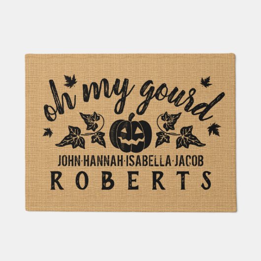秋Oh私のひょうたんのカスタムで素朴なバーラップの秋 ドアマット (正面)