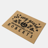 秋Oh私のひょうたんのカスタムで素朴なバーラップの秋 ドアマット (アングル)