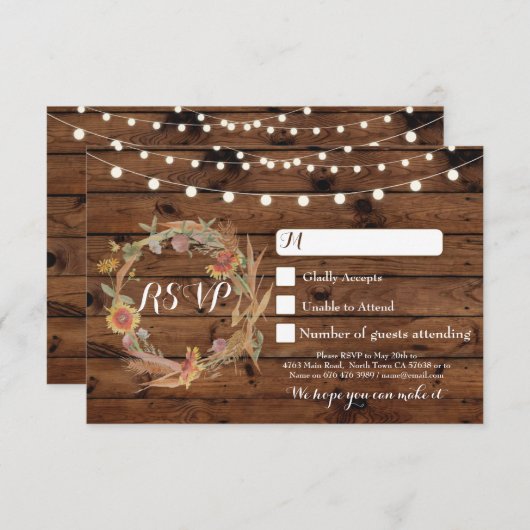 秋RSVPの結婚式の木製の応答はライトを梳きます 出欠カード (正面/裏面)