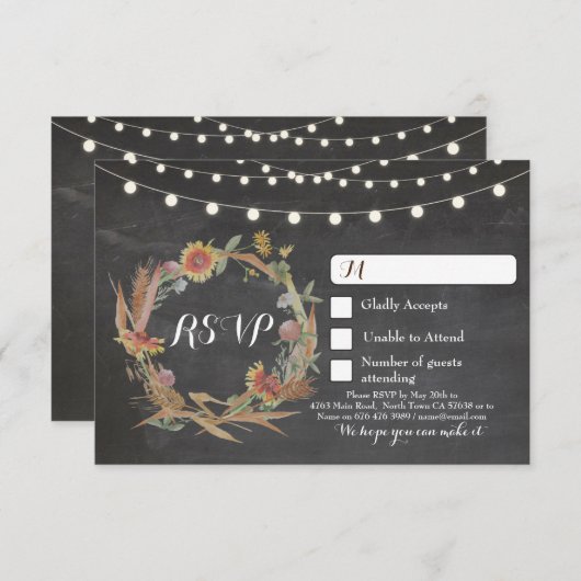 秋RSVPの結婚式の黒板の応答はライトを梳きます 出欠カード (正面/裏面)