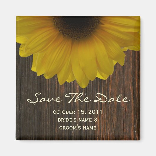秋Save The Date Magnet - Sunflower & Barnwood マグネット (正面)