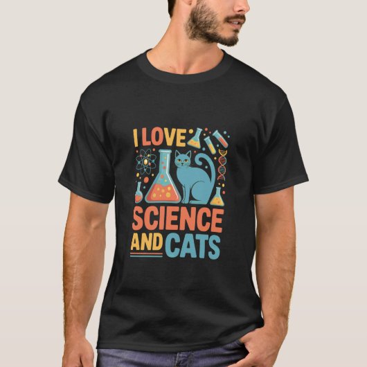 科学と猫が大好きな熱烈な表現 Tシャツ (正面)