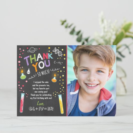 科学のサンキューカードの実験の誕生日の男の子 サンキューカード (スタンド正面)