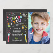 科学のサンキューカードの実験の誕生日の男の子 サンキューカード (正面/裏面)