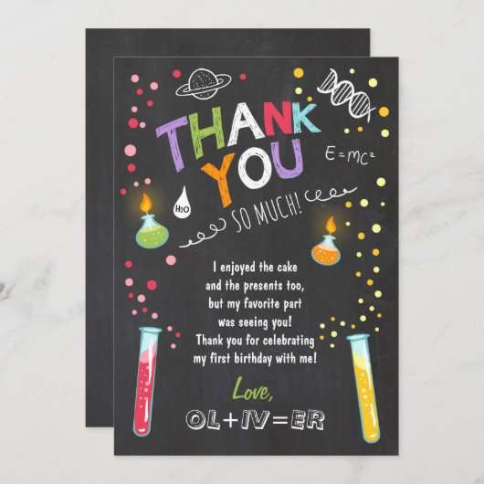 科学のサンキューカードの実験の誕生日の男の子 招待状 (正面/裏面)