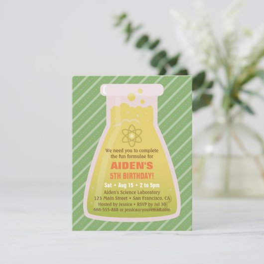 科学のフラスコの子供の誕生日のパーティの招待状 招待状 (スタンド正面)