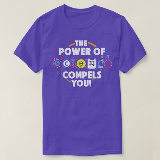 科学の力が科学者を圧倒おもしろいする Tシャツ (デザイン正面)