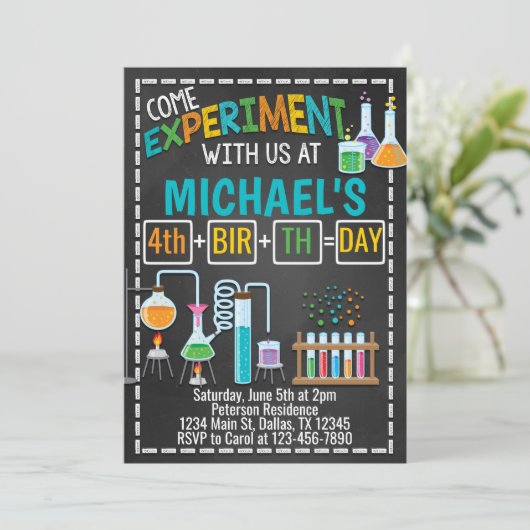 科学の実験の誕生日のパーティの招待状 招待状 (スタンド正面)