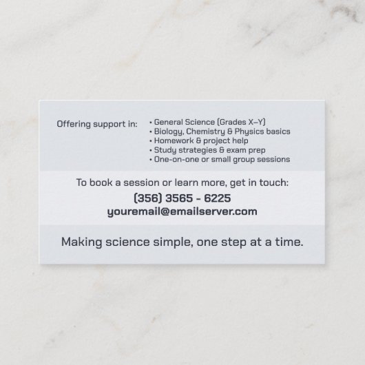 科学の指導 – 先生 名刺 (裏面)