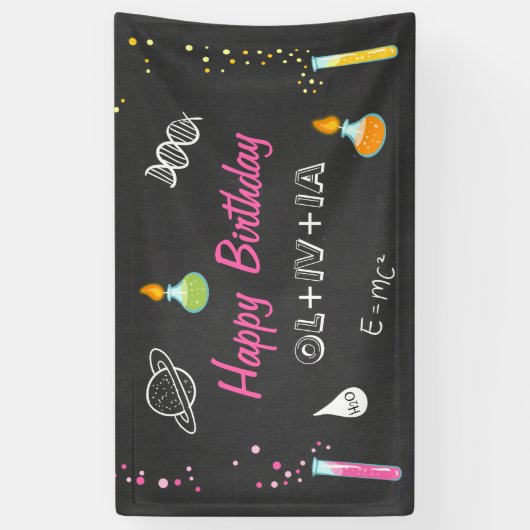 科学の誕生日の旗の実験の実験室のパーティガール 横断幕 (縦)