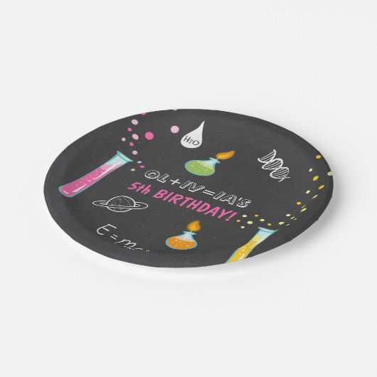 科学の誕生日の紙皿の実験の実験室の女の子 ペーパープレート (アングル)