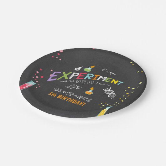 科学の誕生日の紙皿の実験の実験室の男の子 ペーパープレート (アングル)