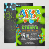 科学の誕生日パーティー招待状 - マッドサイエンティスト 招待状 (正面/裏面)