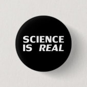 科学は実在白黒モダンはっきりしたタイポグラフィ 缶バッジ (正面)