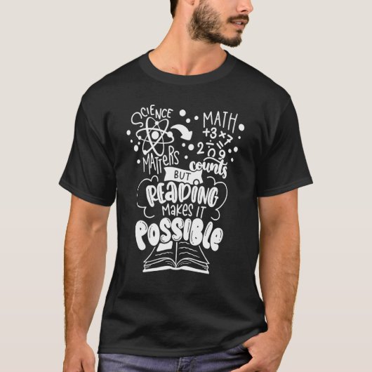 科学は数学の数に読関わるがPになる Tシャツ (正面)