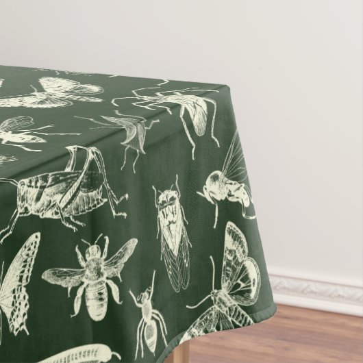 科学アンティーク虫クリームとグリーン テーブルクロス (インサイチュ)