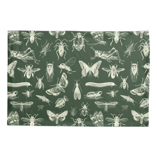 科学アンティーク虫クリームとグリーン 枕カバー (裏面)