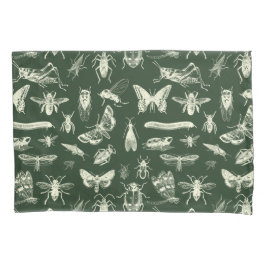 科学アンティーク虫クリームとグリーン 枕カバー