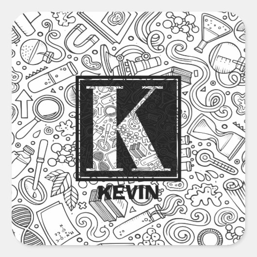 科学カスタムモノグラム – 文字K スクエアシール (正面)