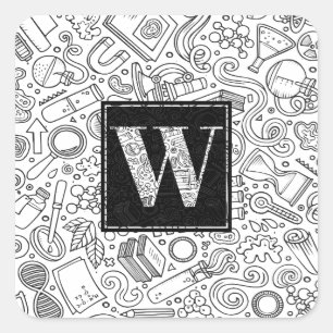 科学カスタムモノグラム – 文字W正方形ステッカー スクエアシール