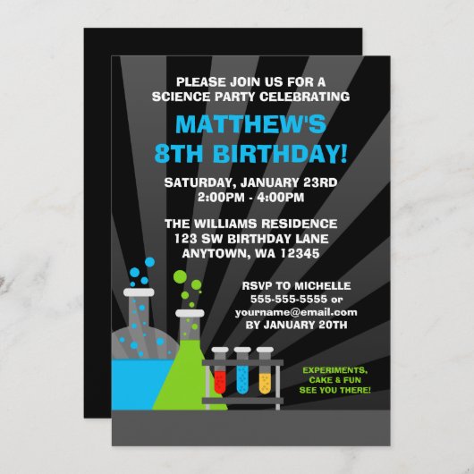科学テーマ誕生会 招待状 (正面/裏面)