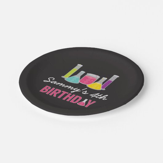 科学パーティープレートinピンク ペーパープレート (アングル)